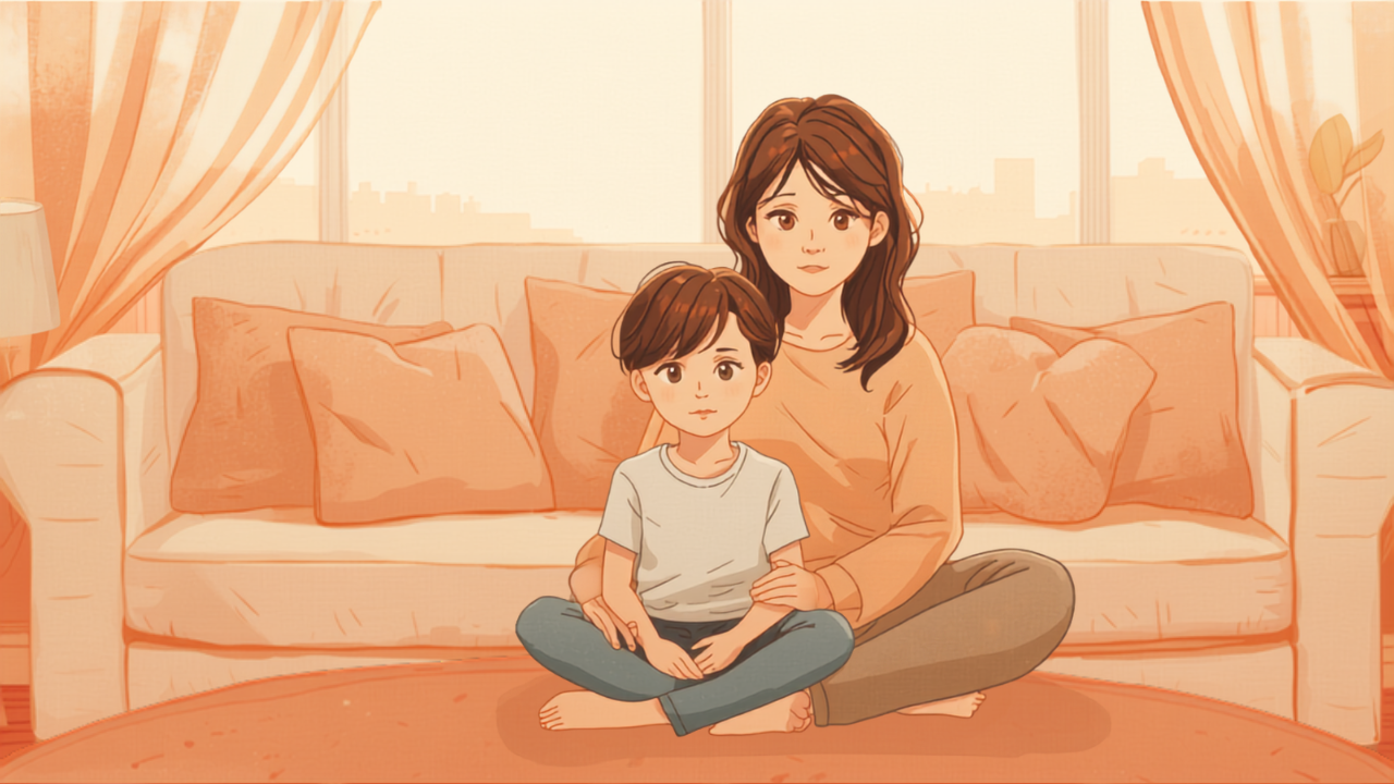 反抗期がない子と穏やかに過ごす母親のやわらかいイラスト