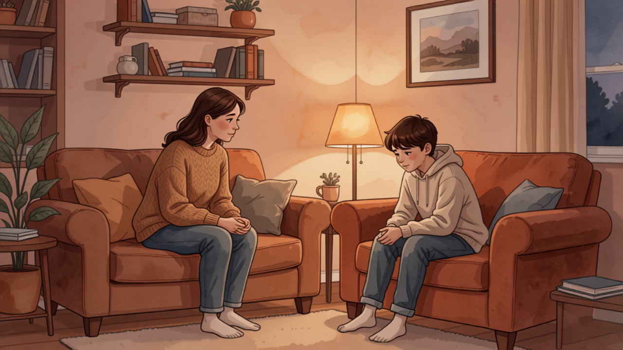 反抗期の子どもと親が少し距離を取って向き合う場面のイラスト