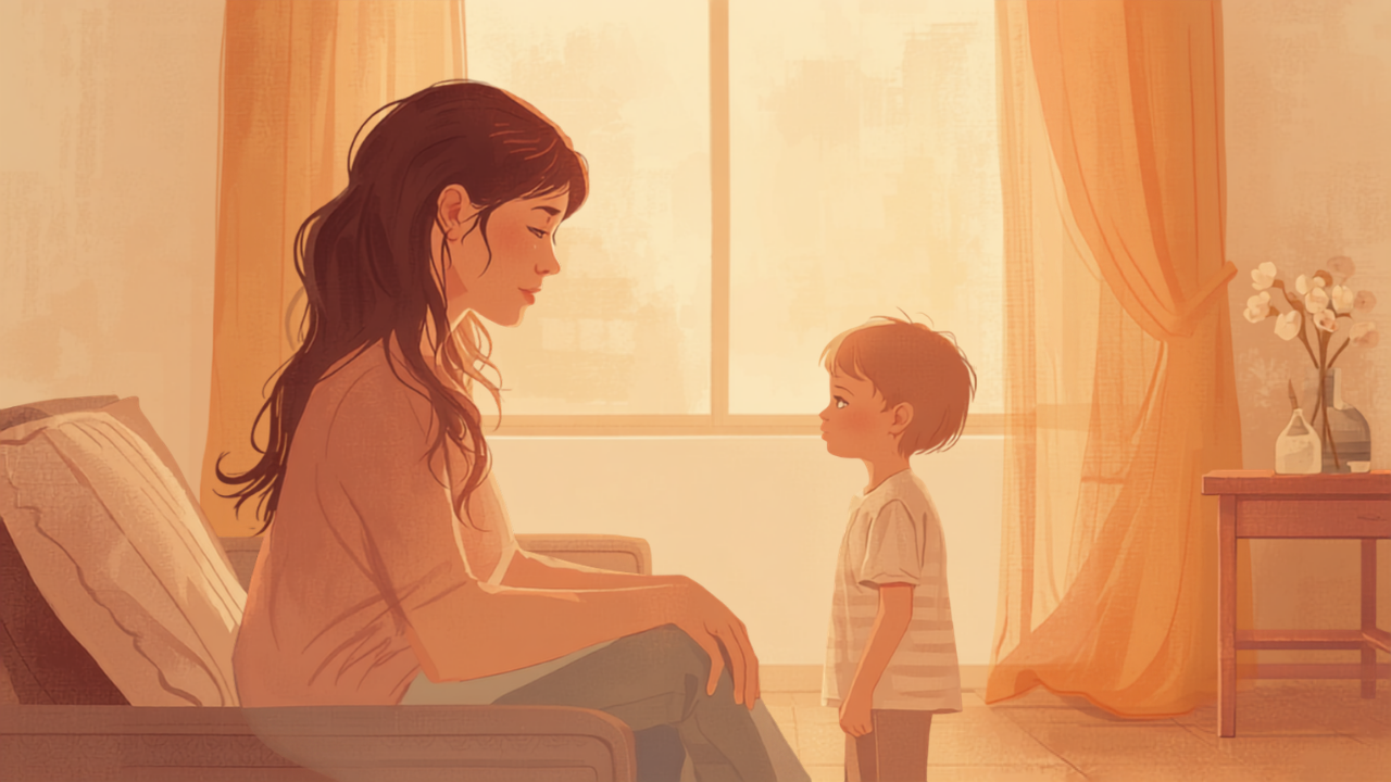 反抗期を振り返り、子どもと穏やかに向き合う母親のイラスト