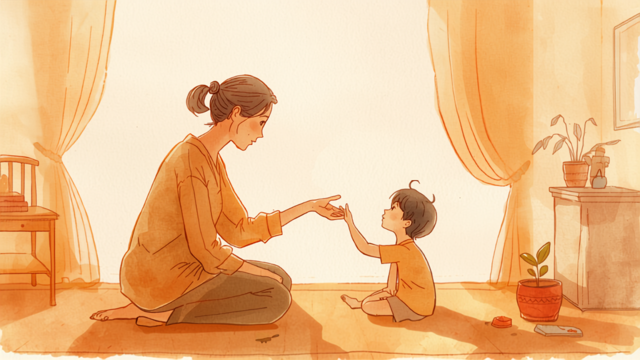 子どもにそっと手を差し伸べる母親