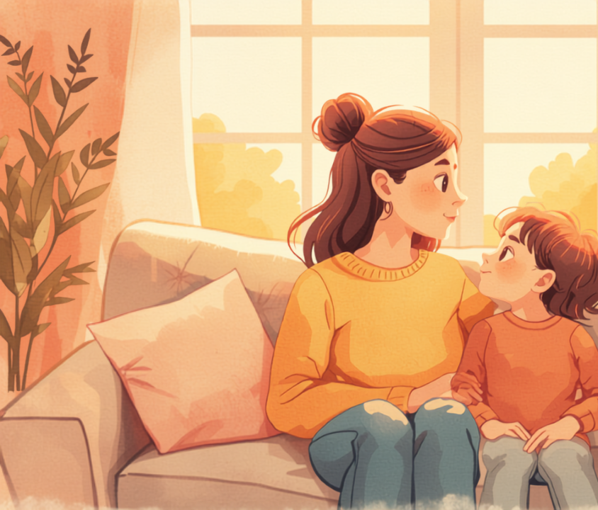 母親と思春期の子どもが見つめ合うイラスト