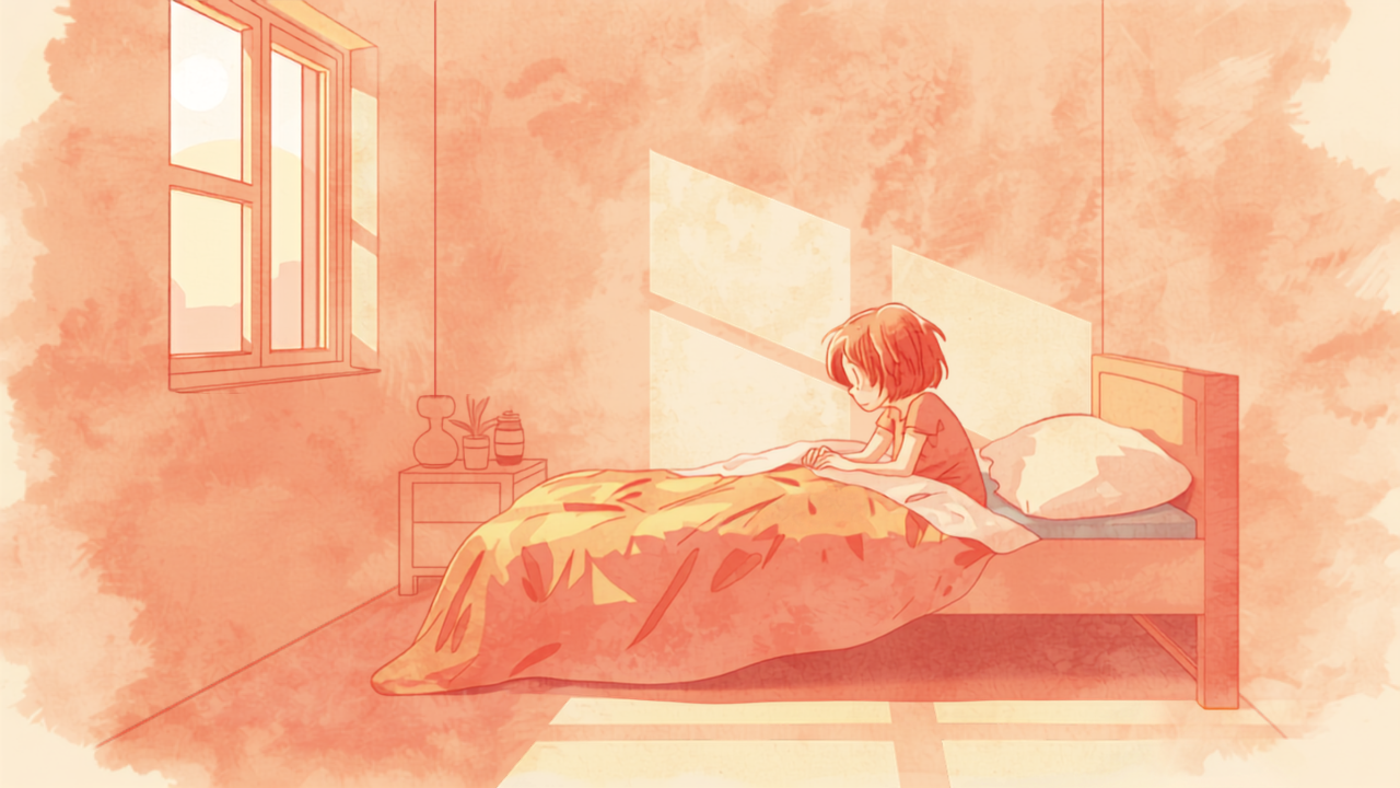 自分の部屋で静かに過ごす思春期の子どものイラスト
