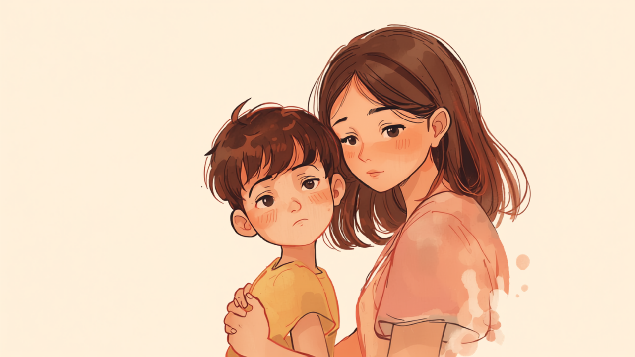 子どもを見守る母親のやさしいイラスト