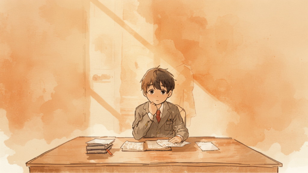 受験勉強をする思春期の子どもとそっと見守る母親のイラスト