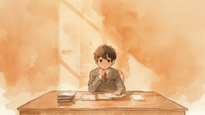 受験勉強をする思春期の子どもとそっと見守る母親のイラスト