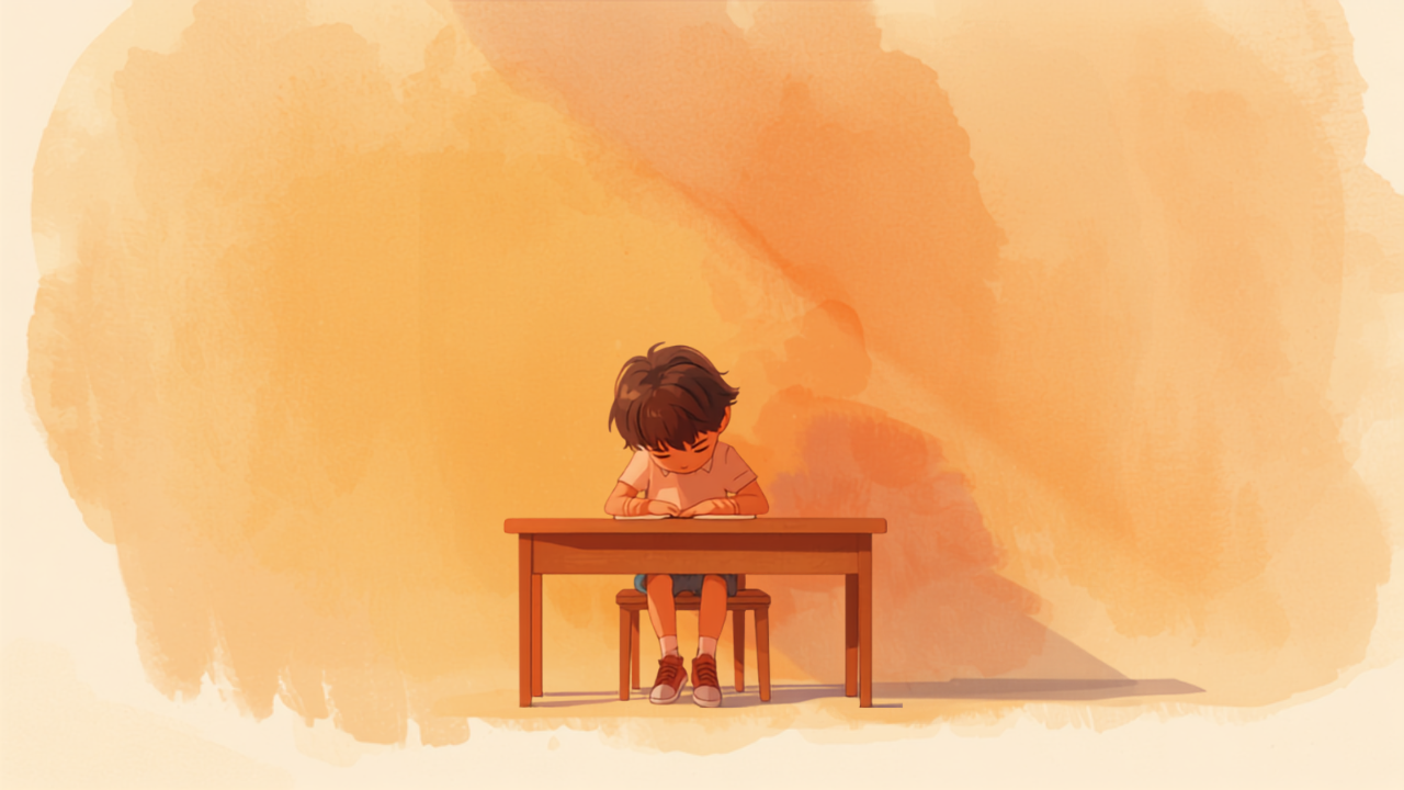 一人で机に向かい受験勉強のプレッシャーを感じる子どものイラスト