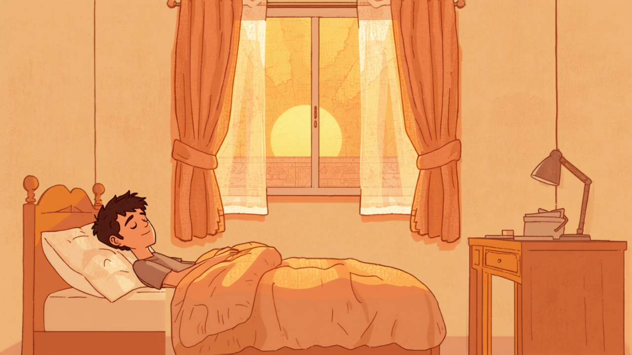 夕暮れの自分の部屋で静かに過ごす思春期の子どものイラスト